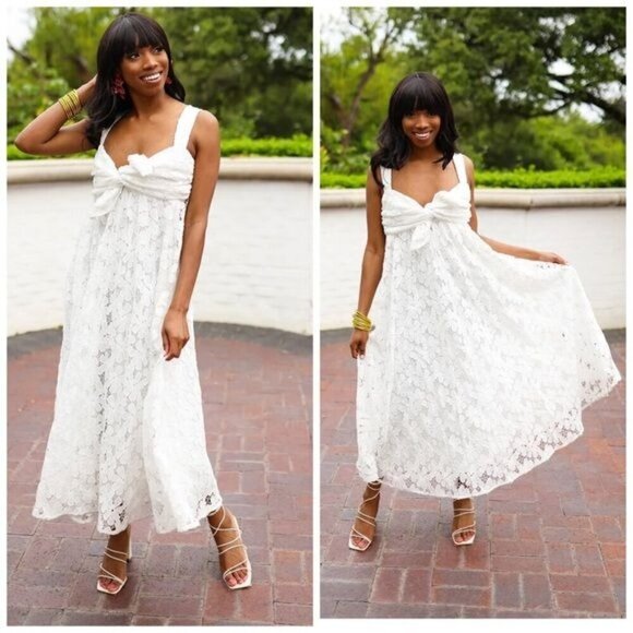 Buddy Love KENNY SMOCKED BACK MAXI DRESS - WHITE Size Small - Picture 15 of 16